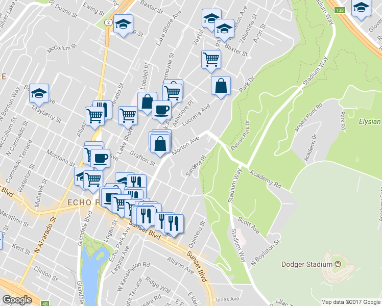 map of restaurants, bars, coffee shops, grocery stores, and more near 1654 Morton Avenue in Los Angeles