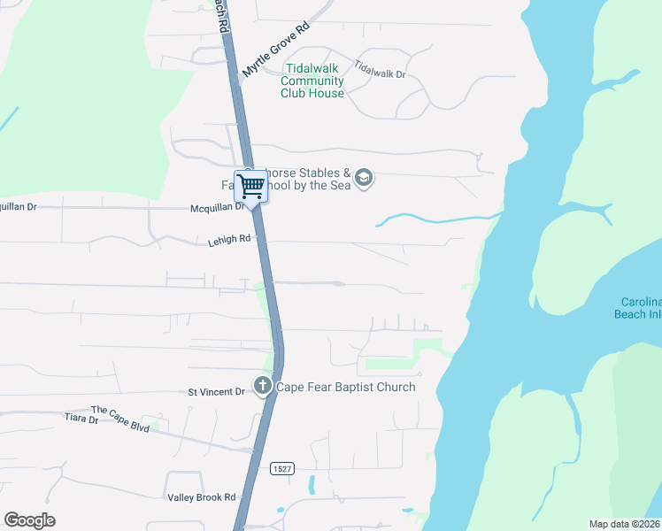 map of restaurants, bars, coffee shops, grocery stores, and more near 7157 Carolina Beach Road in Wilmington