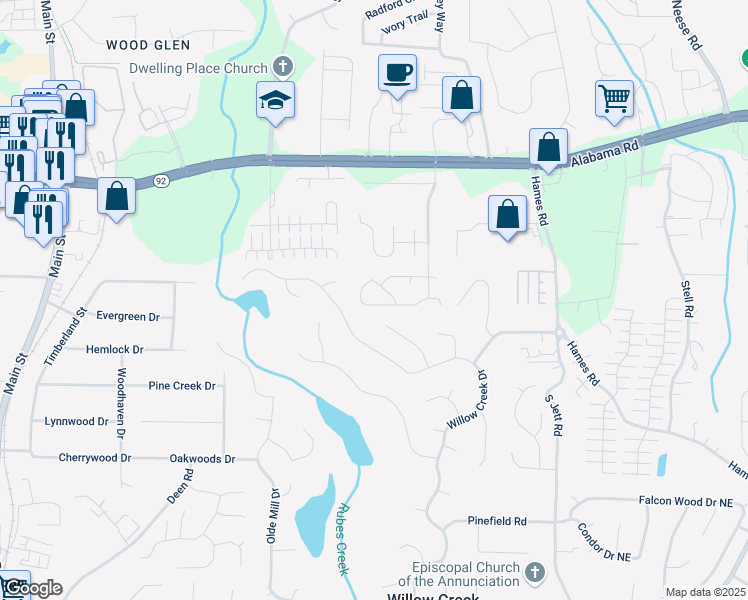 map of restaurants, bars, coffee shops, grocery stores, and more near 1954 Brittania Circle in Woodstock
