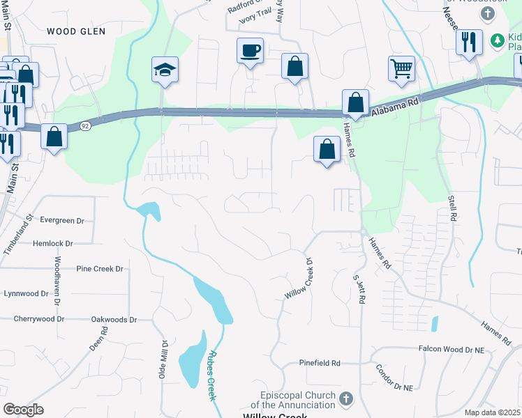 map of restaurants, bars, coffee shops, grocery stores, and more near 1926 Brittania Circle in Woodstock