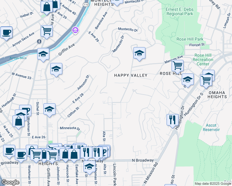 map of restaurants, bars, coffee shops, grocery stores, and more near 3104 Lincoln Park Avenue in Los Angeles