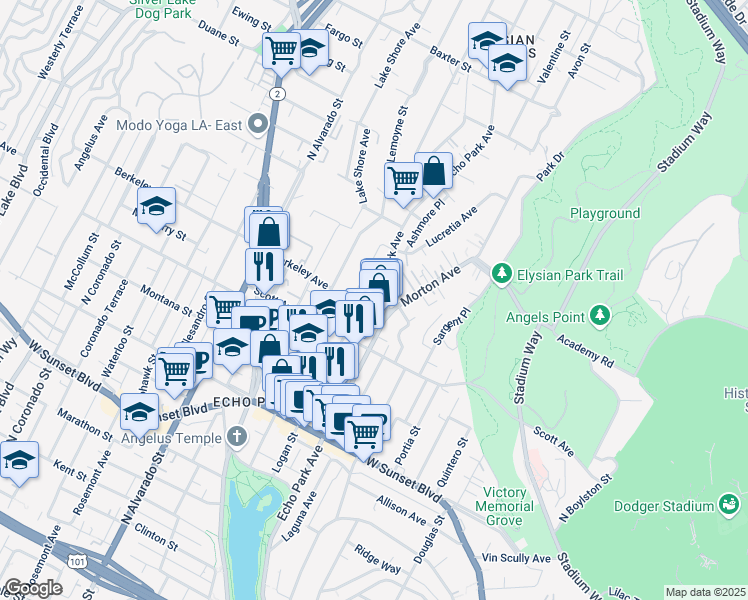 map of restaurants, bars, coffee shops, grocery stores, and more near 1616 Delta Street in Los Angeles