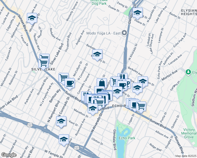 map of restaurants, bars, coffee shops, grocery stores, and more near 2210 Montana Street in Los Angeles