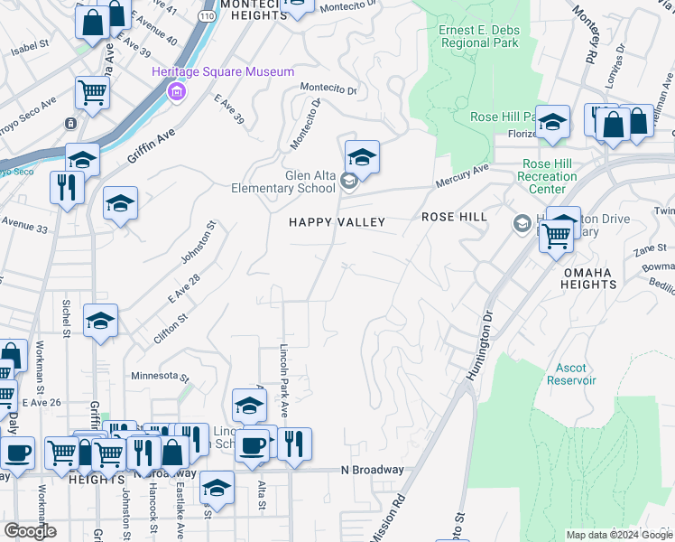 map of restaurants, bars, coffee shops, grocery stores, and more near 3100 Eva Terrace in Los Angeles