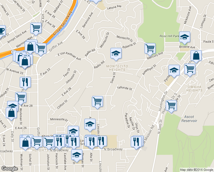 map of restaurants, bars, coffee shops, grocery stores, and more near 3035 Sierra Street in Los Angeles