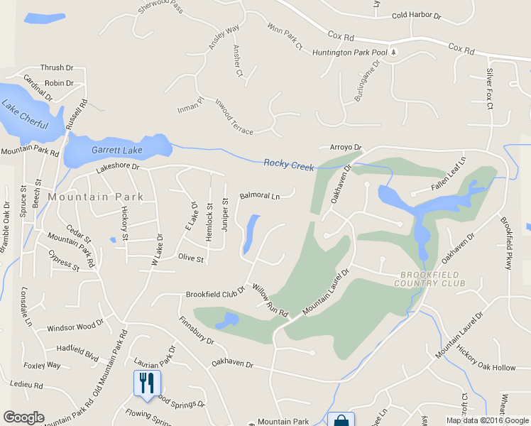 map of restaurants, bars, coffee shops, grocery stores, and more near 12230 Brookfield Club Drive in Roswell