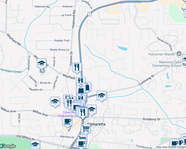 map of restaurants, bars, coffee shops, grocery stores, and more near 830 Pinebrook Court in Alpharetta