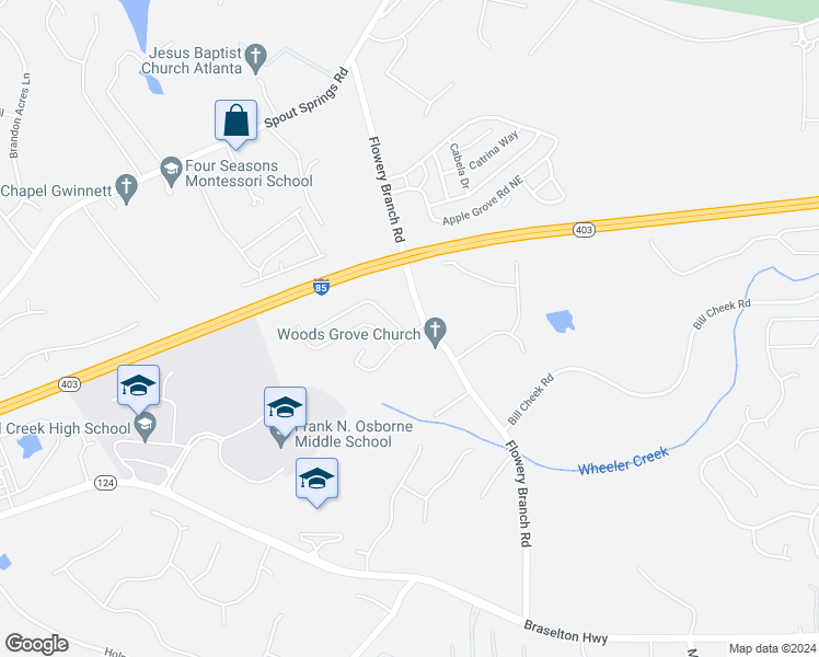 map of restaurants, bars, coffee shops, grocery stores, and more near 1813 Tulip Petal Road in Auburn