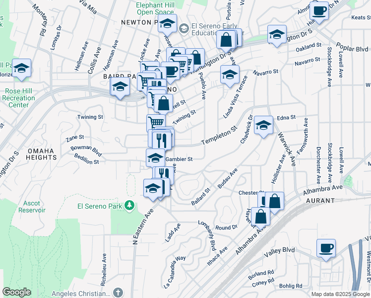 map of restaurants, bars, coffee shops, grocery stores, and more near 4926 Templeton Street in Los Angeles