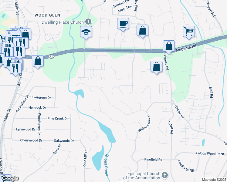 map of restaurants, bars, coffee shops, grocery stores, and more near 1972 Brittania Circle in Woodstock