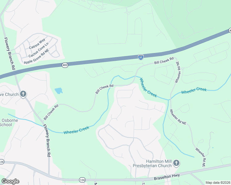 map of restaurants, bars, coffee shops, grocery stores, and more near 4485 Trilogy Park Trail Northeast in Hoschton