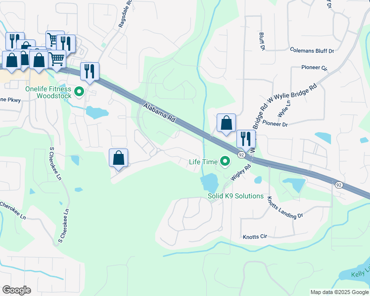 map of restaurants, bars, coffee shops, grocery stores, and more near 441 Mountain View Lane in Woodstock