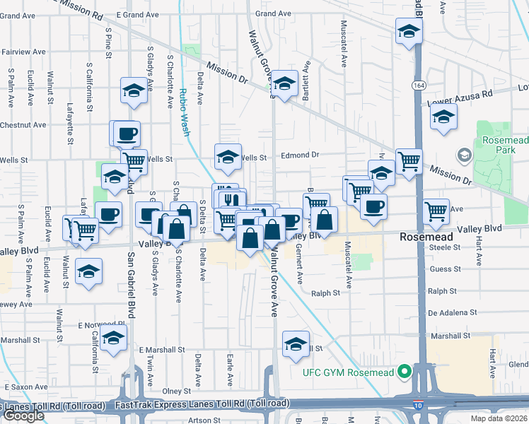 map of restaurants, bars, coffee shops, grocery stores, and more near 4035 Walnut Grove Avenue in Rosemead