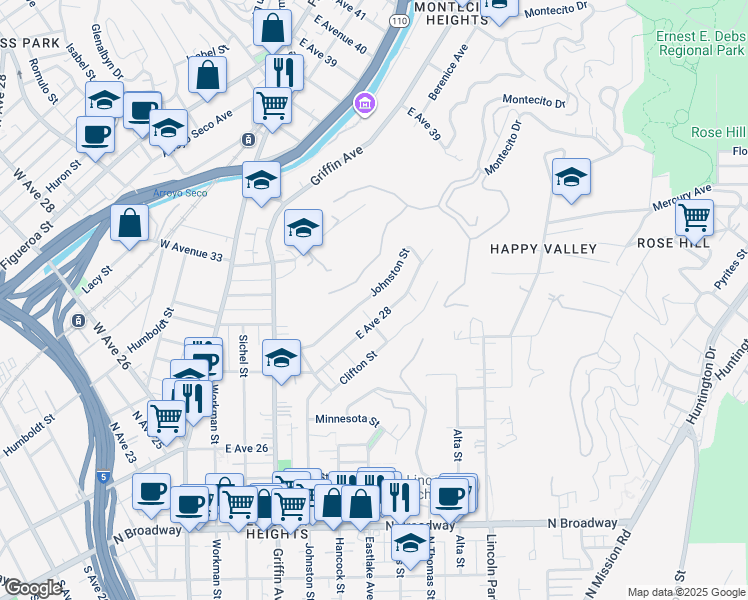 map of restaurants, bars, coffee shops, grocery stores, and more near 511 East Avenue 28 in Los Angeles