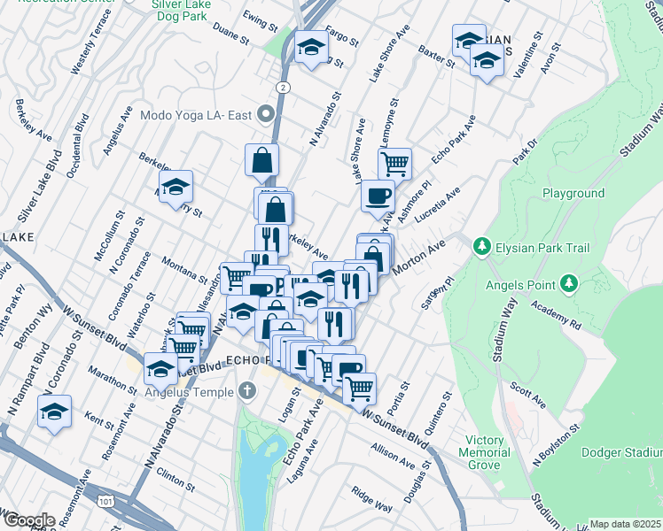 map of restaurants, bars, coffee shops, grocery stores, and more near in Los Angeles