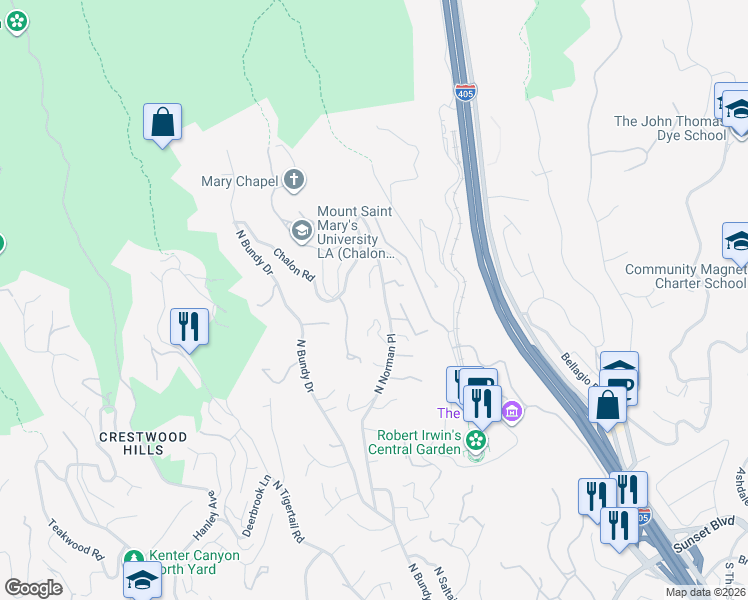 map of restaurants, bars, coffee shops, grocery stores, and more near 1105 North Norman Place in Los Angeles