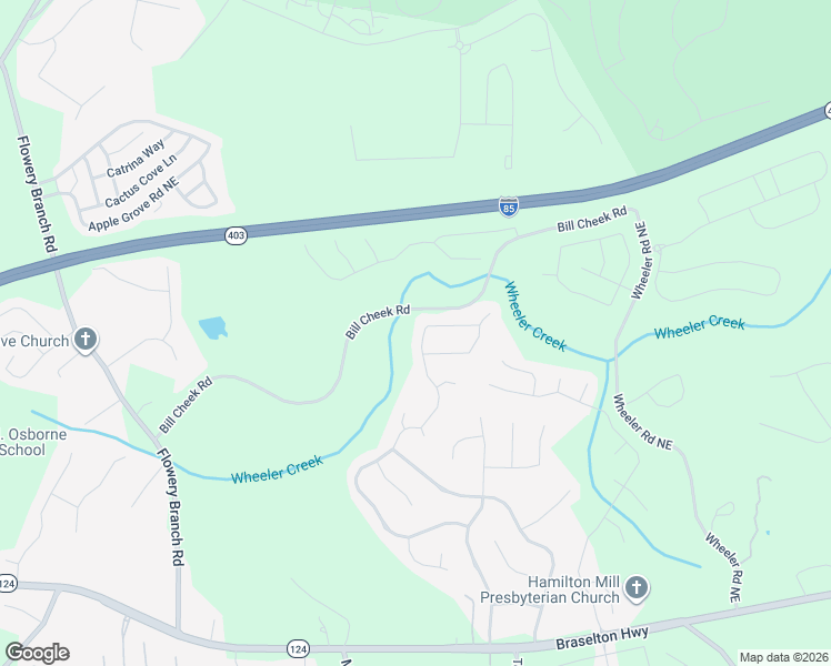 map of restaurants, bars, coffee shops, grocery stores, and more near 4485 Trilogy Park Trail Northeast in Hoschton