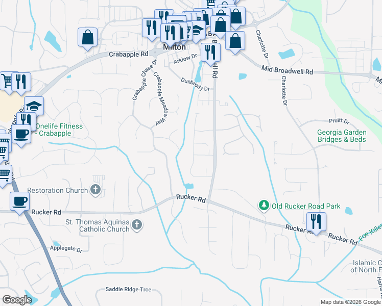 map of restaurants, bars, coffee shops, grocery stores, and more near 12360 Beragio Place in Alpharetta