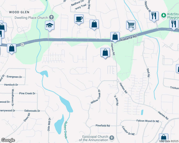 map of restaurants, bars, coffee shops, grocery stores, and more near 1908 Brittania Circle in Woodstock