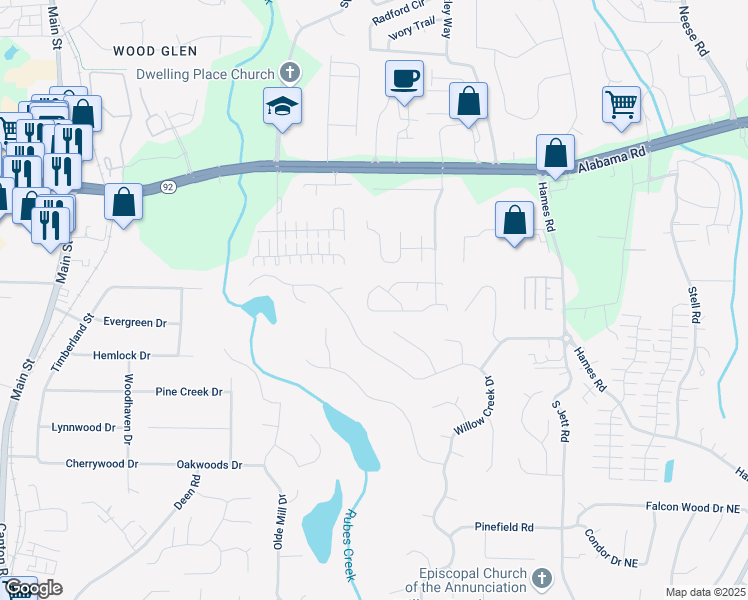 map of restaurants, bars, coffee shops, grocery stores, and more near 1972 Brittania Circle in Woodstock