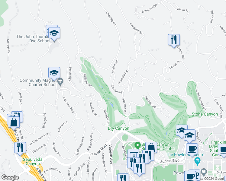 map of restaurants, bars, coffee shops, grocery stores, and more near 10824 Chalon Road in Los Angeles