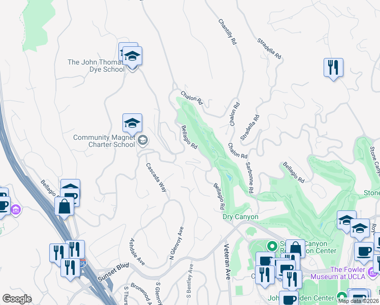 map of restaurants, bars, coffee shops, grocery stores, and more near 11080 Chalon Road in Los Angeles