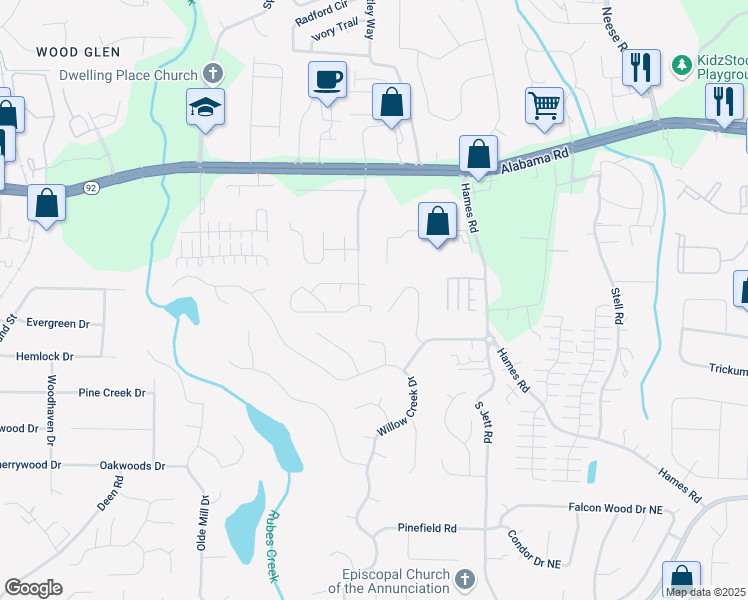 map of restaurants, bars, coffee shops, grocery stores, and more near 1908 Brittania Circle in Woodstock