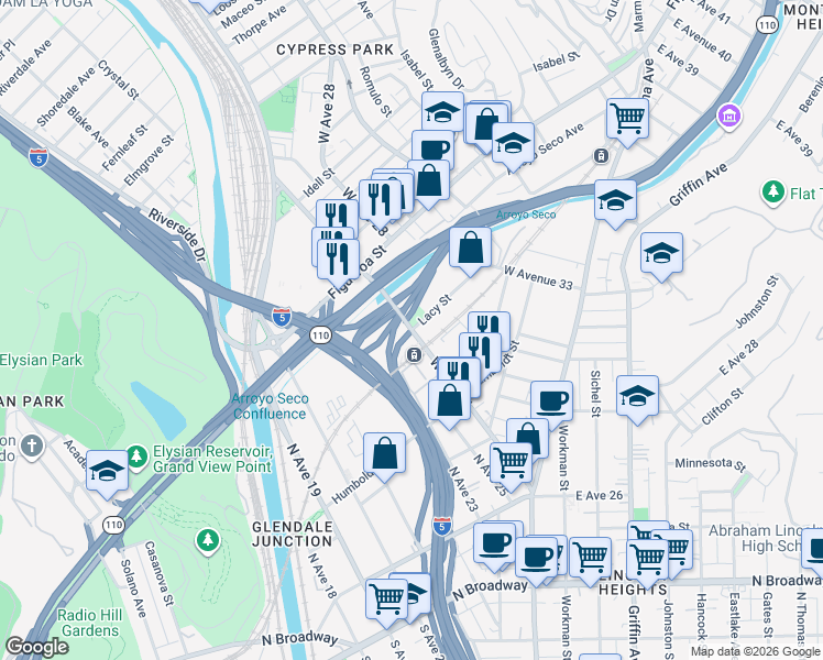 map of restaurants, bars, coffee shops, grocery stores, and more near West Avenue 26 in Los Angeles