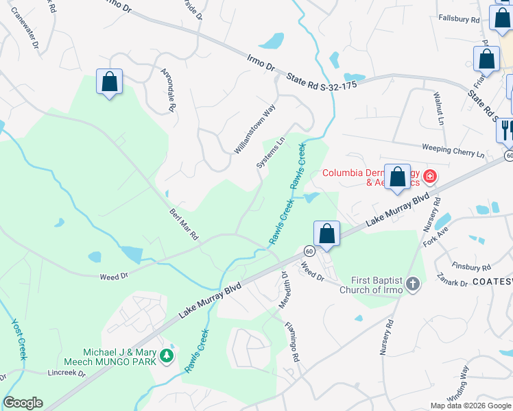map of restaurants, bars, coffee shops, grocery stores, and more near 132 Systems Lane in Columbia
