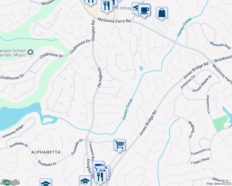 map of restaurants, bars, coffee shops, grocery stores, and more near 310 Belmont Chase Court in Alpharetta