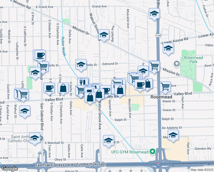 map of restaurants, bars, coffee shops, grocery stores, and more near 4038 Walnut Grove Avenue in Rosemead