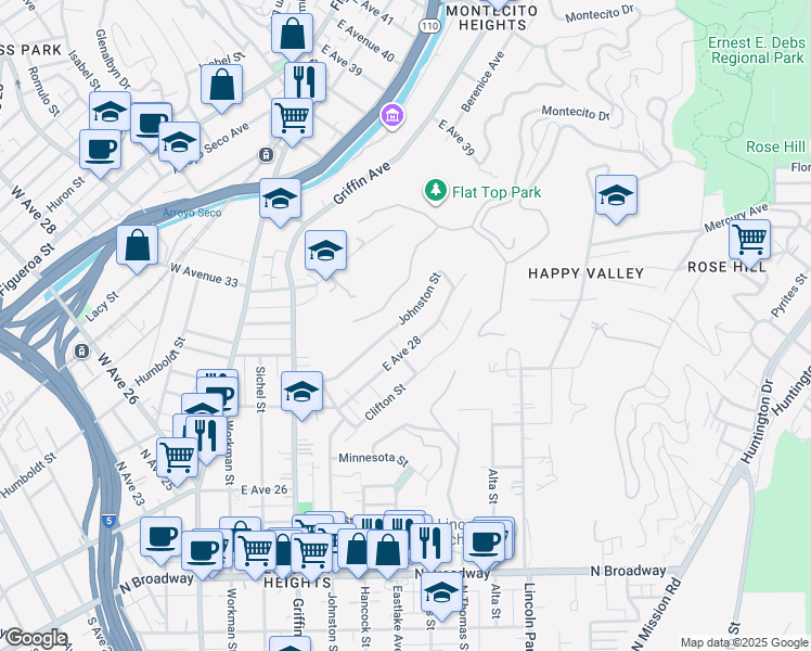 map of restaurants, bars, coffee shops, grocery stores, and more near 511 East Avenue 28 in Los Angeles