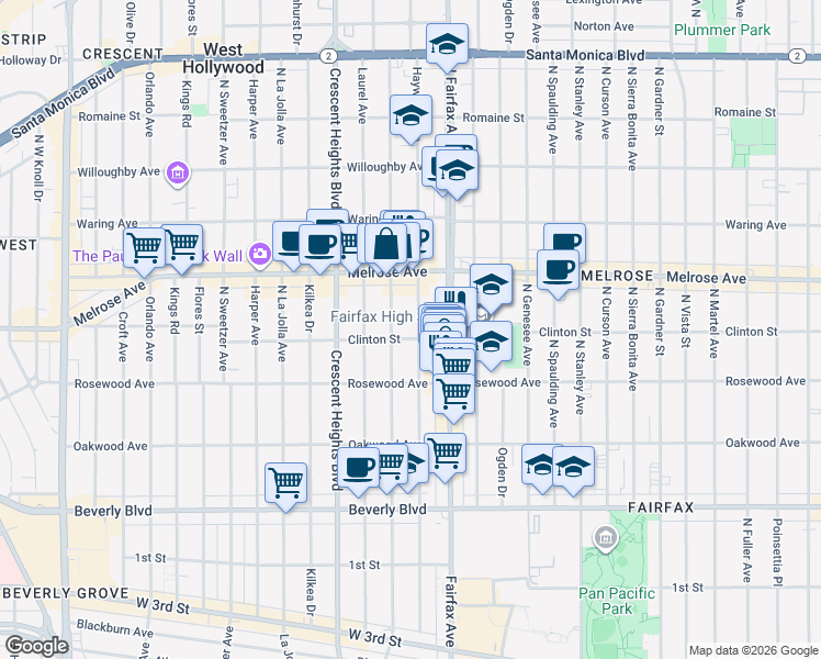 map of restaurants, bars, coffee shops, grocery stores, and more near 548 North Edinburgh Avenue in Los Angeles