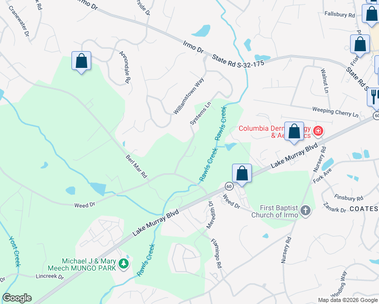 map of restaurants, bars, coffee shops, grocery stores, and more near 132 Systems Lane in Columbia