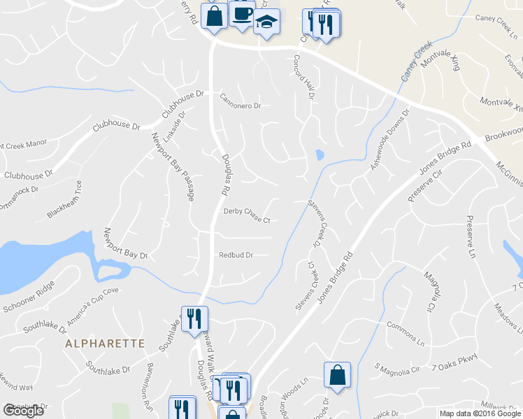 map of restaurants, bars, coffee shops, grocery stores, and more near 310 Belmont Chase Court in Alpharetta