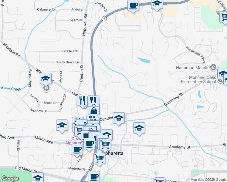 map of restaurants, bars, coffee shops, grocery stores, and more near 830 Pinebrook Court in Alpharetta