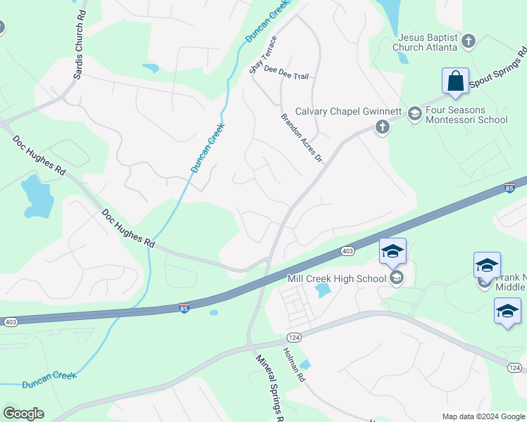 map of restaurants, bars, coffee shops, grocery stores, and more near 2199 Bender Trail in Buford