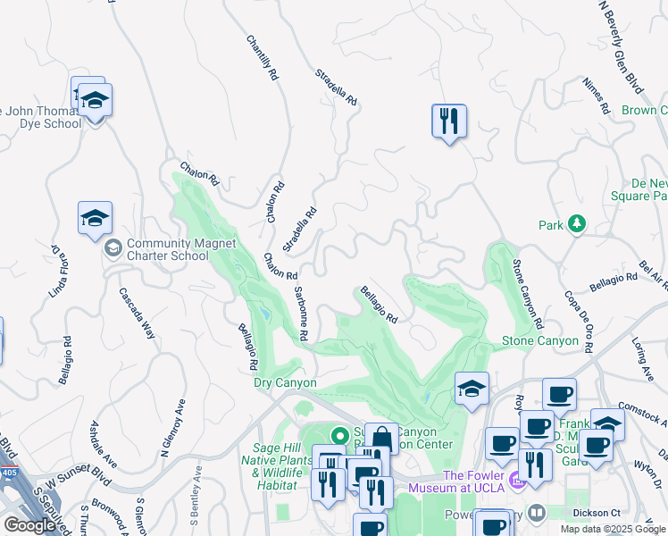 map of restaurants, bars, coffee shops, grocery stores, and more near 10778 Chalon Road in Los Angeles