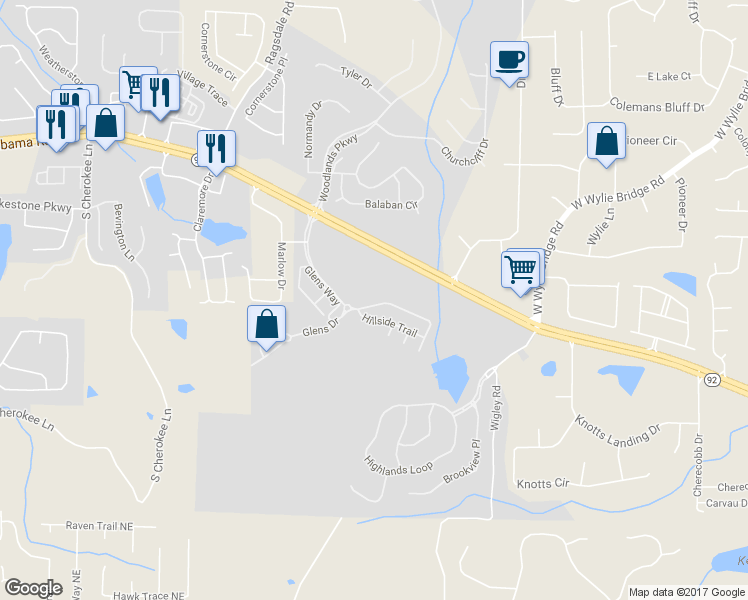 map of restaurants, bars, coffee shops, grocery stores, and more near 419 Mountain View Lane in Woodstock