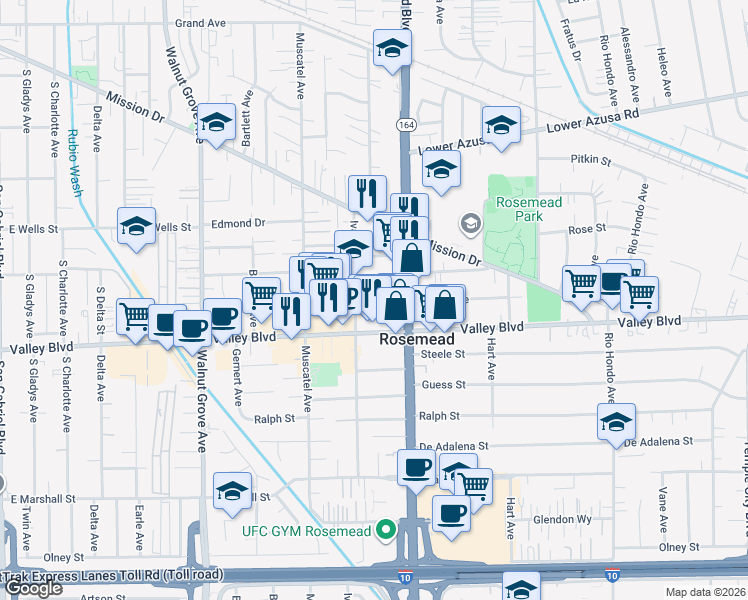 map of restaurants, bars, coffee shops, grocery stores, and more near 4019 Rosemead Boulevard in Rosemead