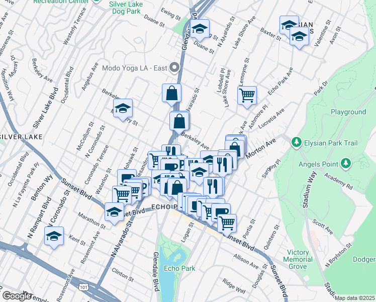 map of restaurants, bars, coffee shops, grocery stores, and more near 1912 Liberty Street in Los Angeles