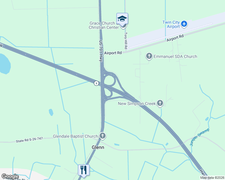 map of restaurants, bars, coffee shops, grocery stores, and more near State Highway 9 in Loris