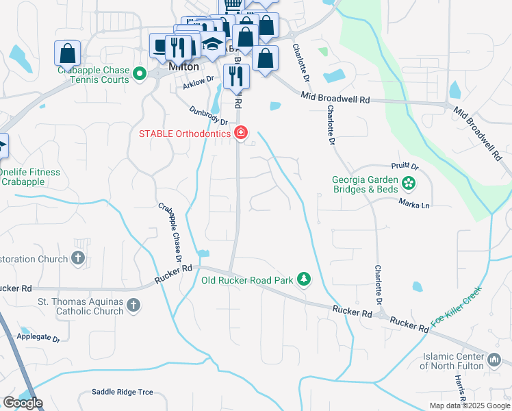 map of restaurants, bars, coffee shops, grocery stores, and more near 5050 Jonquilla Drive in Alpharetta