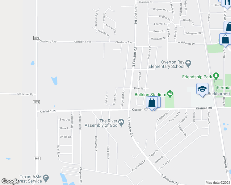 map of restaurants, bars, coffee shops, grocery stores, and more near 811 Corbin Drive in Burkburnett