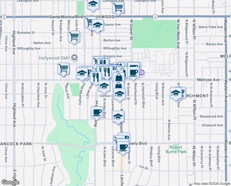 map of restaurants, bars, coffee shops, grocery stores, and more near in Los Angeles