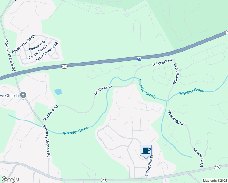 map of restaurants, bars, coffee shops, grocery stores, and more near 4495 Trilogy Park Trail Northeast in Hoschton