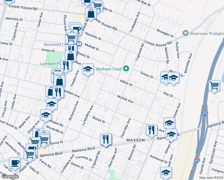 map of restaurants, bars, coffee shops, grocery stores, and more near 11903 Mc Girk Avenue in El Monte