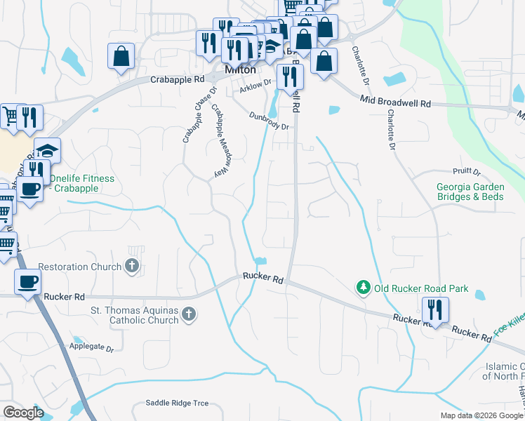map of restaurants, bars, coffee shops, grocery stores, and more near 12370 Beragio Place in Alpharetta