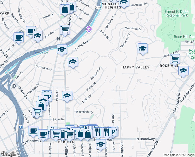 map of restaurants, bars, coffee shops, grocery stores, and more near 545 East Avenue 28 in Los Angeles