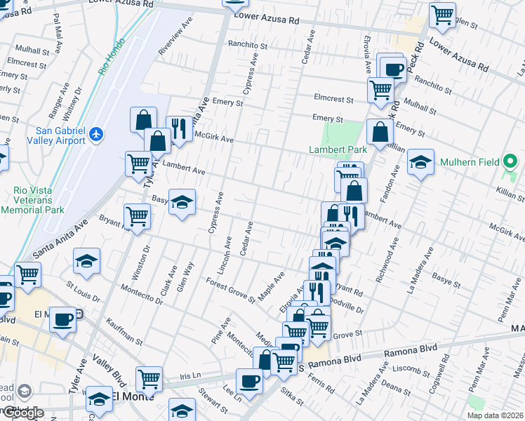 map of restaurants, bars, coffee shops, grocery stores, and more near 11312 Frankmont Street in El Monte